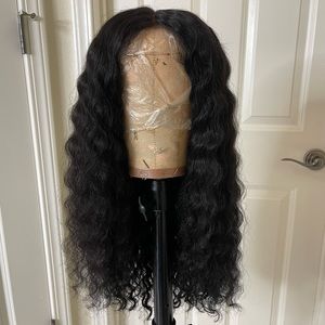Peruvian Lace Front Deep Curly Wig 250% Heavy Density Dyed Natural Black 18 21”